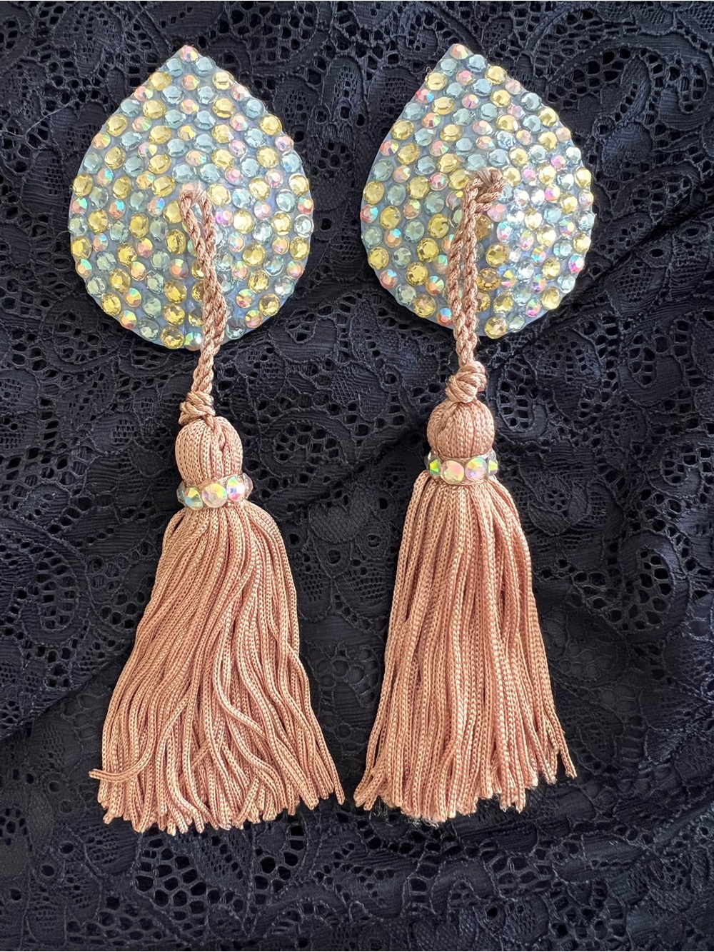 Artisan-made Pasties NWOT Rhinestone Teardrop Nipple Tassels Vintage style
